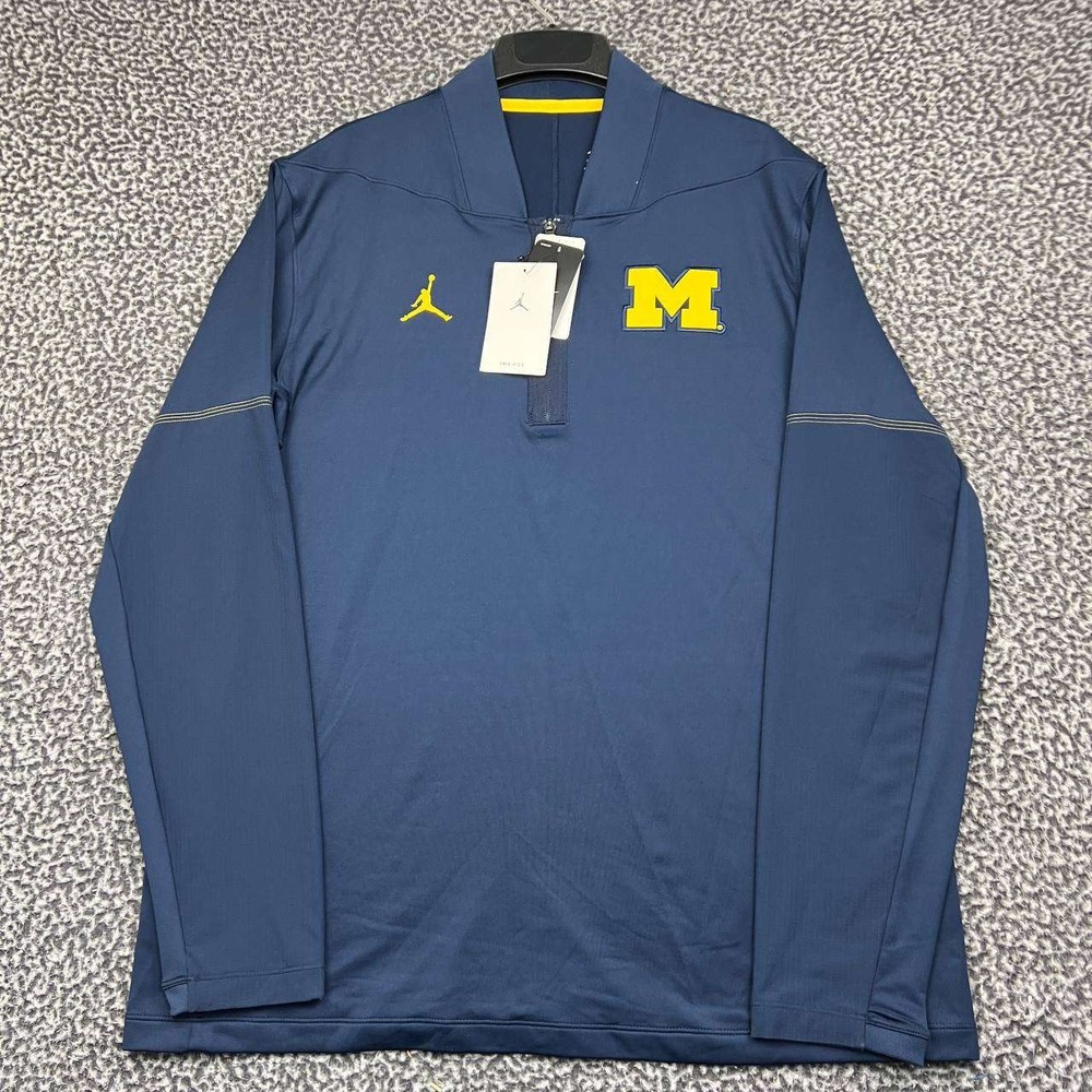 Air Jordan Michigan Wolverines Dri-FIT Shirt Men Large Navy 1/4 Zip Pullover L